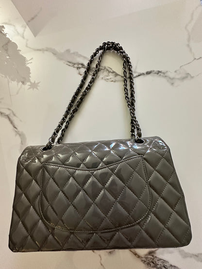 Chanel double flap patent bag (gray/small size)